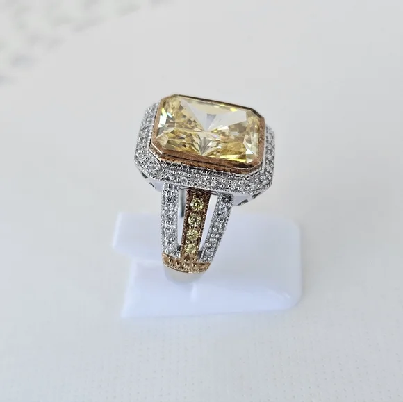 Victoria Wieck Large Fancy Cut Sapphire & Diamond Simulant Ring Size 5! - Picture 4 of 11